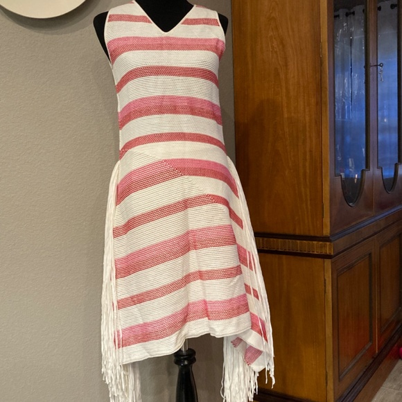 Stella McCartney NWT Red and White Knit Fringe Dress Size 46/M - Picture 2 of 7